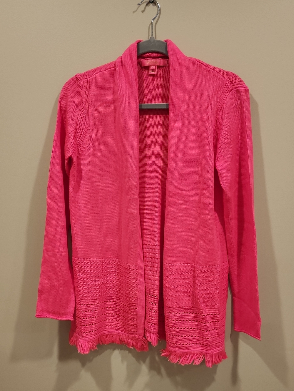 Lilly Pulitzer Open-Front Pink Women's Cardigan with Fringe, Size Small